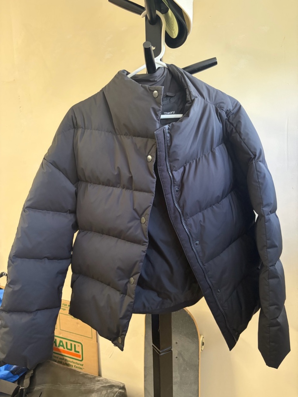 Theory Dark Gray Quilted Puffer Coat